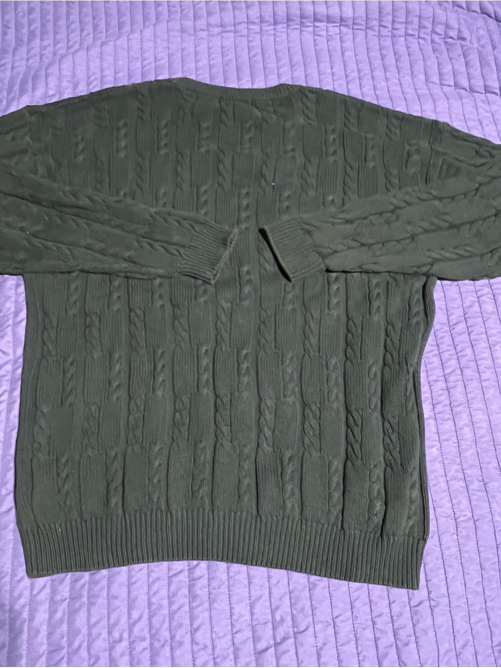 Chaps Ralph Lauren Dark Green Cable-Knit Crewneck Sweater with Crest Emblem XL - Picture 5 of 15